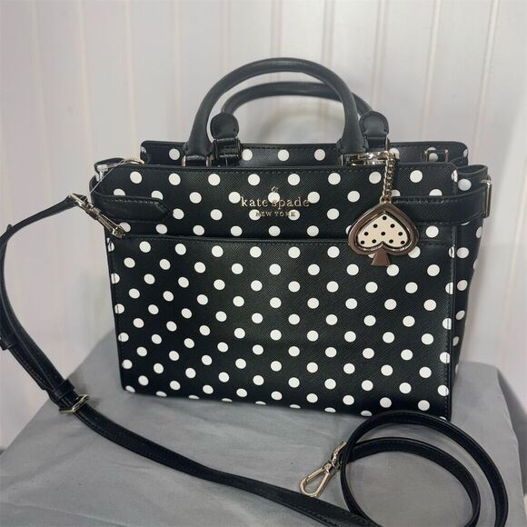 Kate Spade Polka Dot Satchel Black White Top Handle Bag Crossbody Purse NWT - Picture 1 of 8
